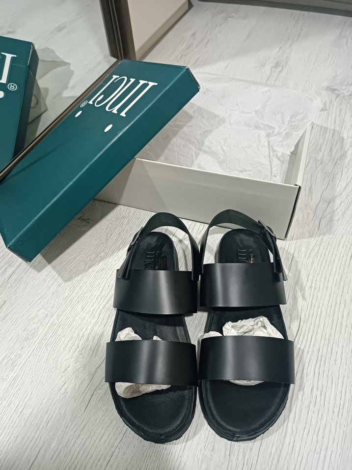 erkek Siyah deri Sandalet - Görsel 5