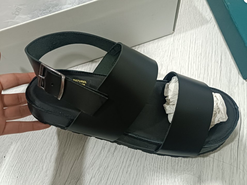 erkek Siyah deri Sandalet - Görsel 2