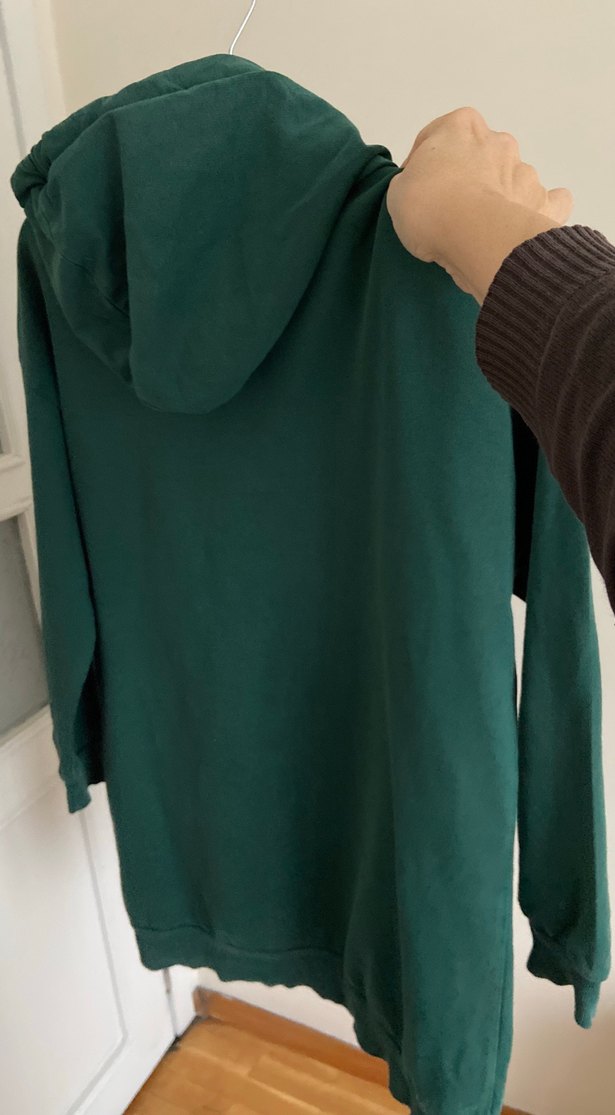 Kapüşonlu Uzun Kollu Yeşil Sweatshirt tunik - Görsel 5