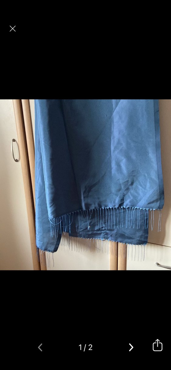 Mavi Saten Dokulu Kadın Şal - Görsel 2