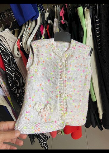 Kızlar için beyaz örme yelek kolsuz hırka - Görsel 6