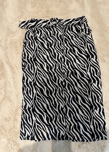 Kadın Zebra Desenli Midi Etek