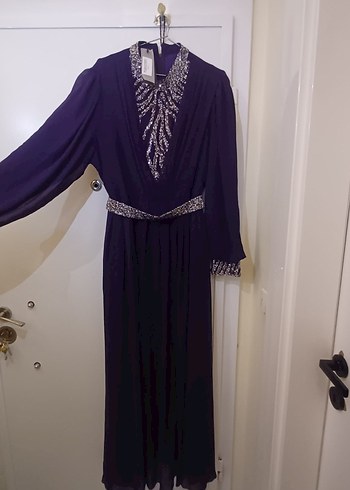 Uzun Mor Gotik Kadın Abiye Elbise - Görsel 2