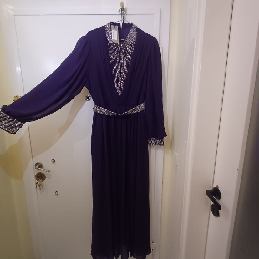 Uzun Mor Gotik Kadın Abiye Elbise - Görsel 2