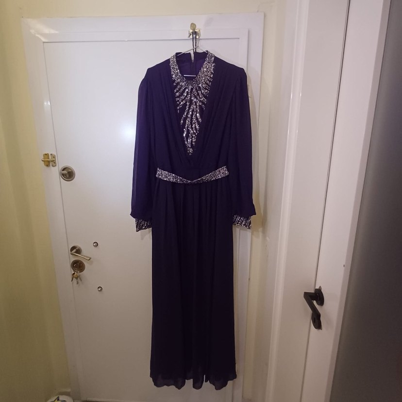 Uzun Mor Gotik Kadın Abiye Elbise - Görsel 3