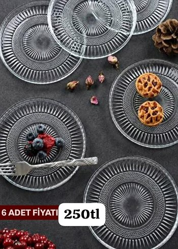 Paşabahçe Seffaf Desenli 6li Cam Tabak Seti