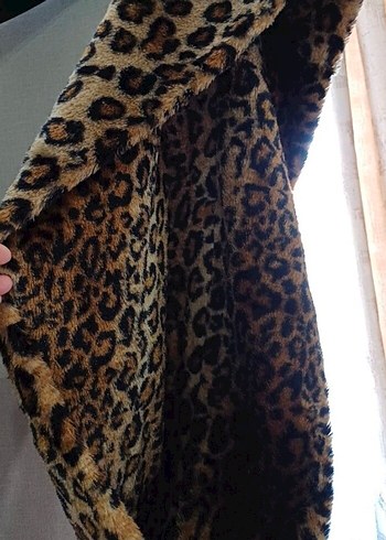 Kahverengi Kürklü Leopar Desenli Kadın Atkı - Görsel 2