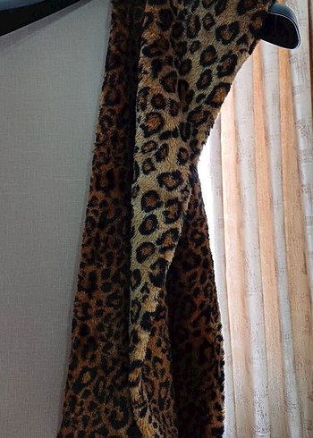 Kahverengi Kürklü Leopar Desenli Kadın Atkı - Görsel 6