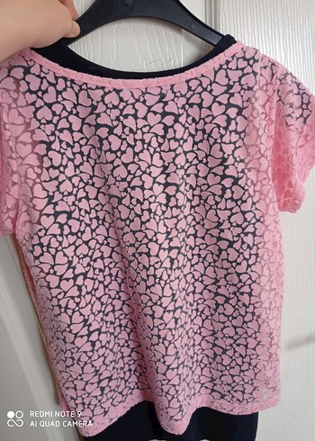 Kız Çocuk Pembe Dantel Desenli Tişört - Görsel 3