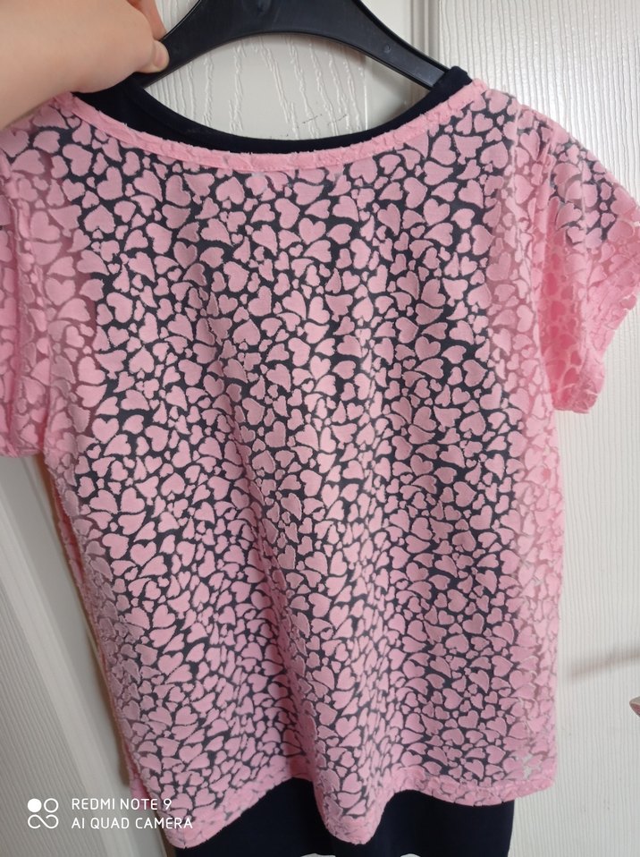 Kız Çocuk Pembe Dantel Desenli Tişört - Görsel 3