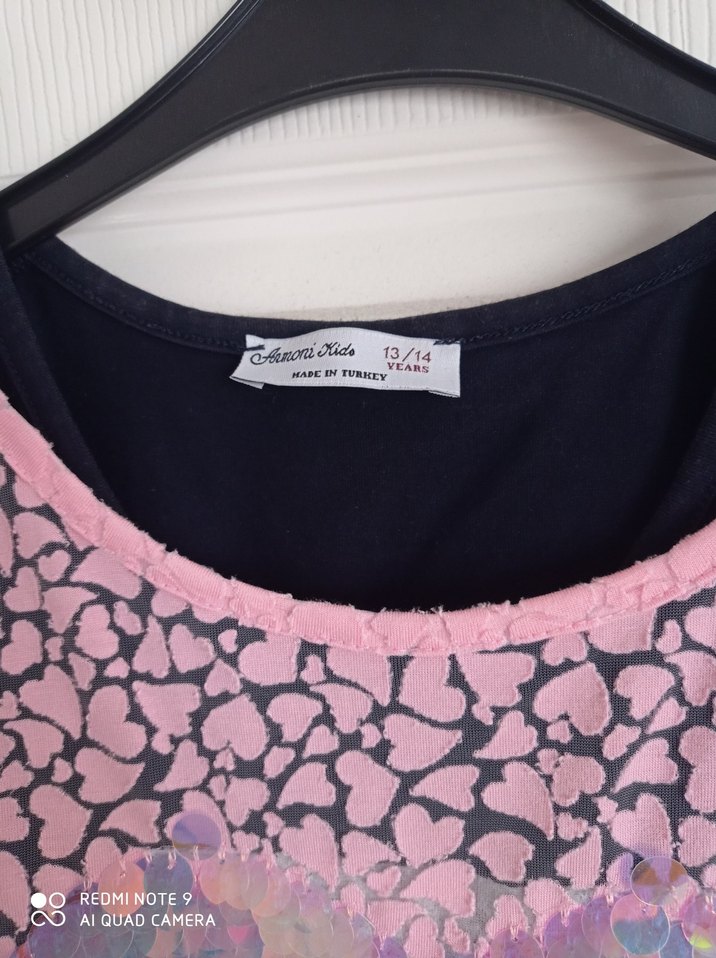 Kız Çocuk Pembe Dantel Desenli Tişört - Görsel 2