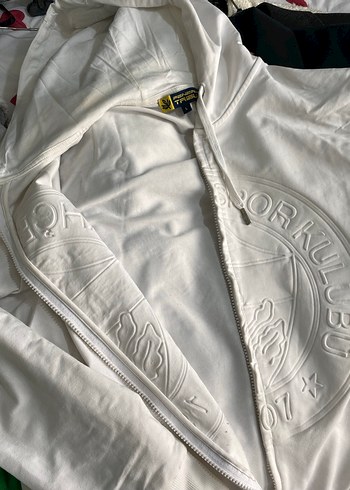 Fenerium Fenerbahçe Beyaz Fermuarlı Nakışlı Sweatshirt