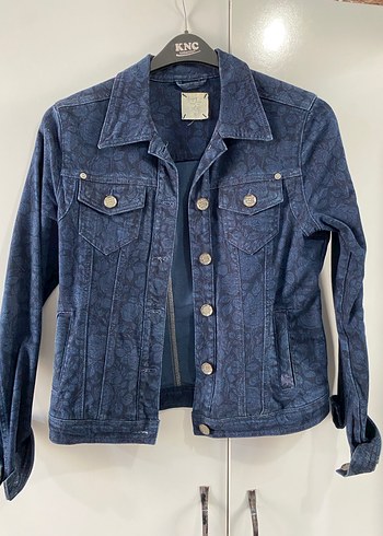 Düğmeli Koyu Mavi Kadın Denim Ceket