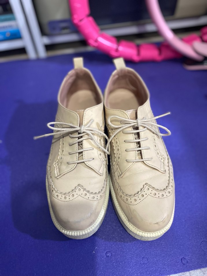 Bej Bağcıklı Kadın Dolgu Topuk Ayakkabı klasik - Görsel 2