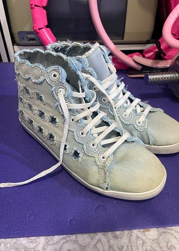 Kadın Mavi Denim Spor Ayakkabı kot converse - Görsel 2