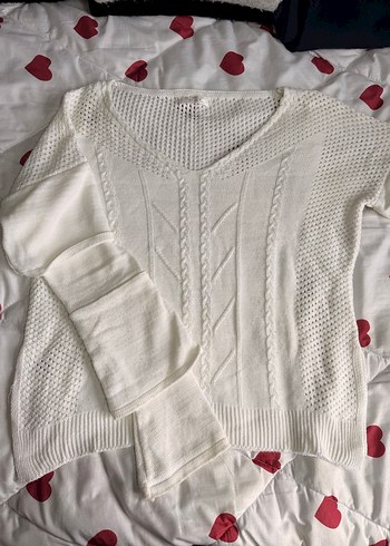 Kadın Beyaz V Yaka Triko Kazak - Görsel 2