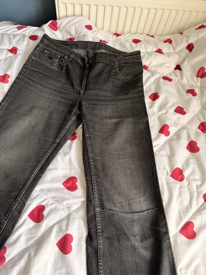 Gri Düğmeli Kadın Denim Pantolon - Görsel 2