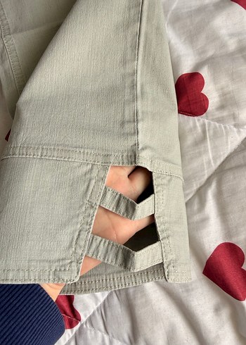 Gri Düğmeli Kadın Keten Pantolon - Görsel 2