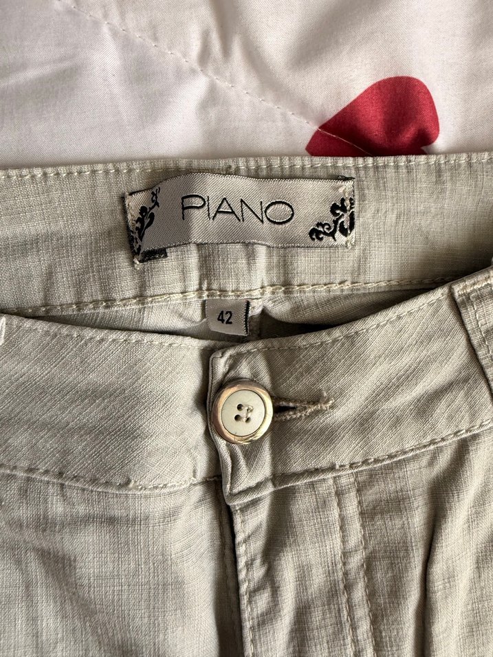 Gri Düğmeli Kadın Keten Pantolon - Görsel 4