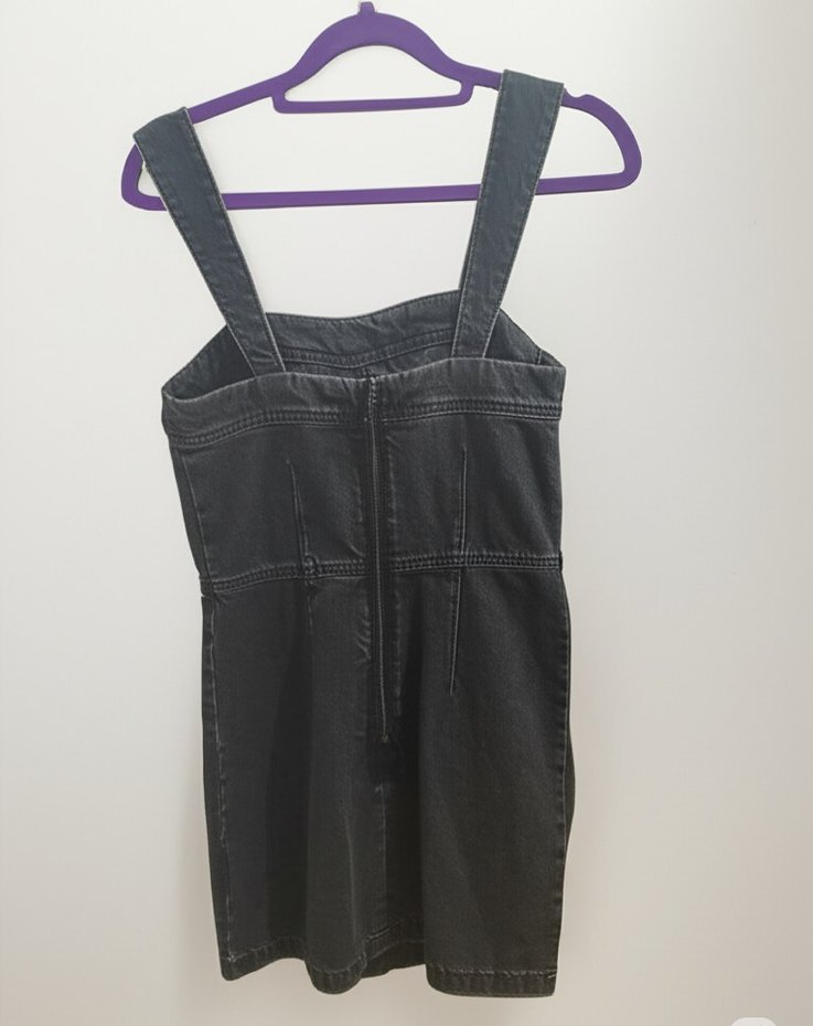 Siyah Denim Askılı elbise - Görsel 3