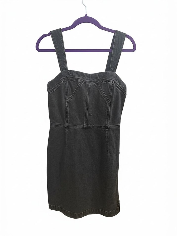 Siyah Denim Askılı elbise - Görsel 2