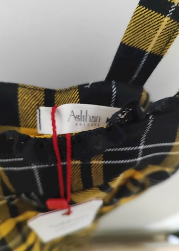 Sarı Ekose Desenli Askılı Midi Elbise - Görsel 3