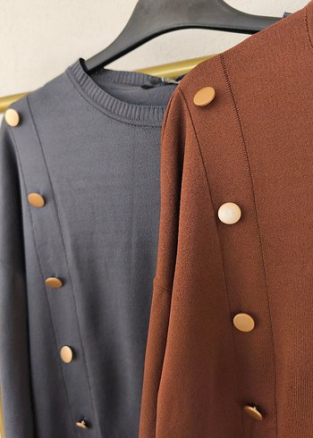 Düğmeli Kadın Triko Kazak - Rahat Kesim - Görsel 2