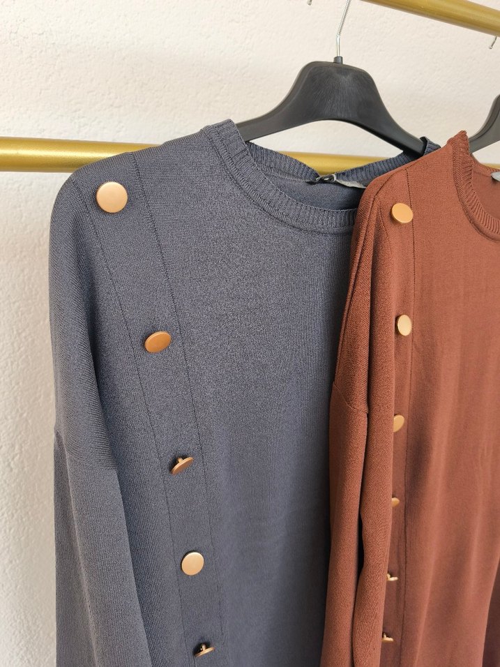 Düğmeli Kadın Triko Kazak - Rahat Kesim - Görsel 5