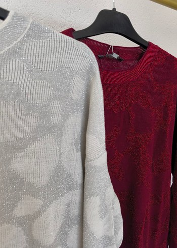 Gri leopar Desenli Triko Kadın Kazak - Görsel 5