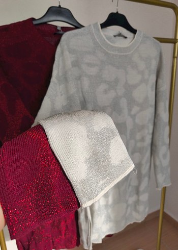 Gri leopar Desenli Triko Kadın Kazak - Görsel 6