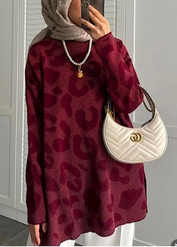 Gri leopar Desenli Triko Kadın Kazak - Görsel 8