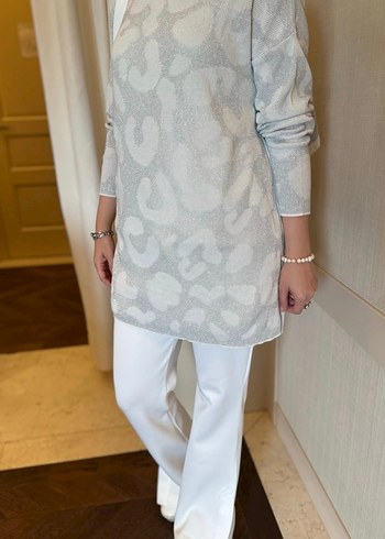 Gri leopar Desenli Triko Kadın Kazak - Görsel 7