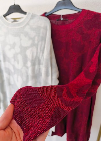 Gri leopar Desenli Triko Kadın Kazak - Görsel 3