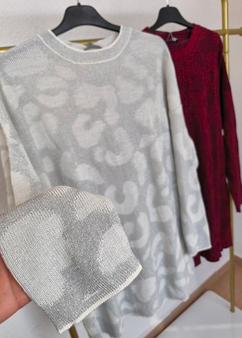 Gri leopar Desenli Triko Kadın Kazak - Görsel 4