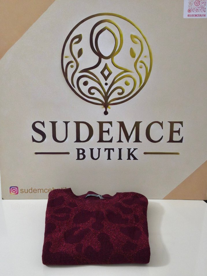 Gri leopar Desenli Triko Kadın Kazak - Görsel 2