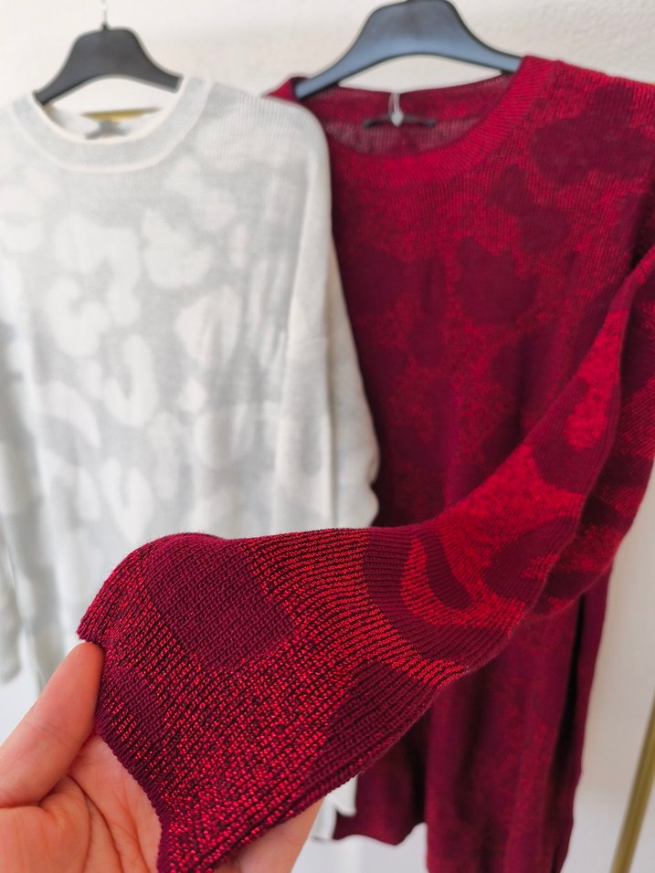 Gri leopar Desenli Triko Kadın Kazak - Görsel 3