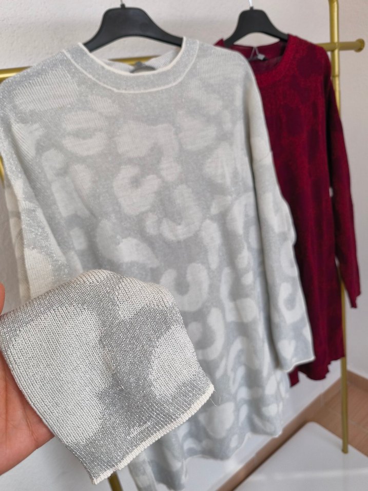 Gri leopar Desenli Triko Kadın Kazak - Görsel 4