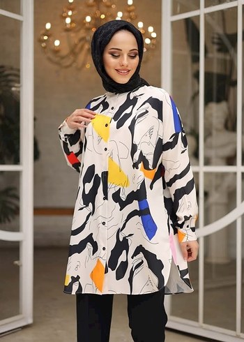 Renkli Batik Desenli Uzun Kadın Gömlek