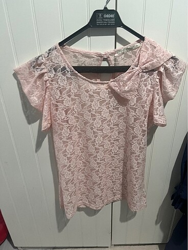 Kadın S Beden Pudra Pembe Tül T-Shirt