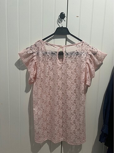 s Beden pembe Renk Kadın S Beden Pudra Pembe Tül T-Shirt