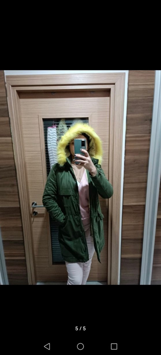 Sarı Kürklü Kadın Mont - Görsel 5