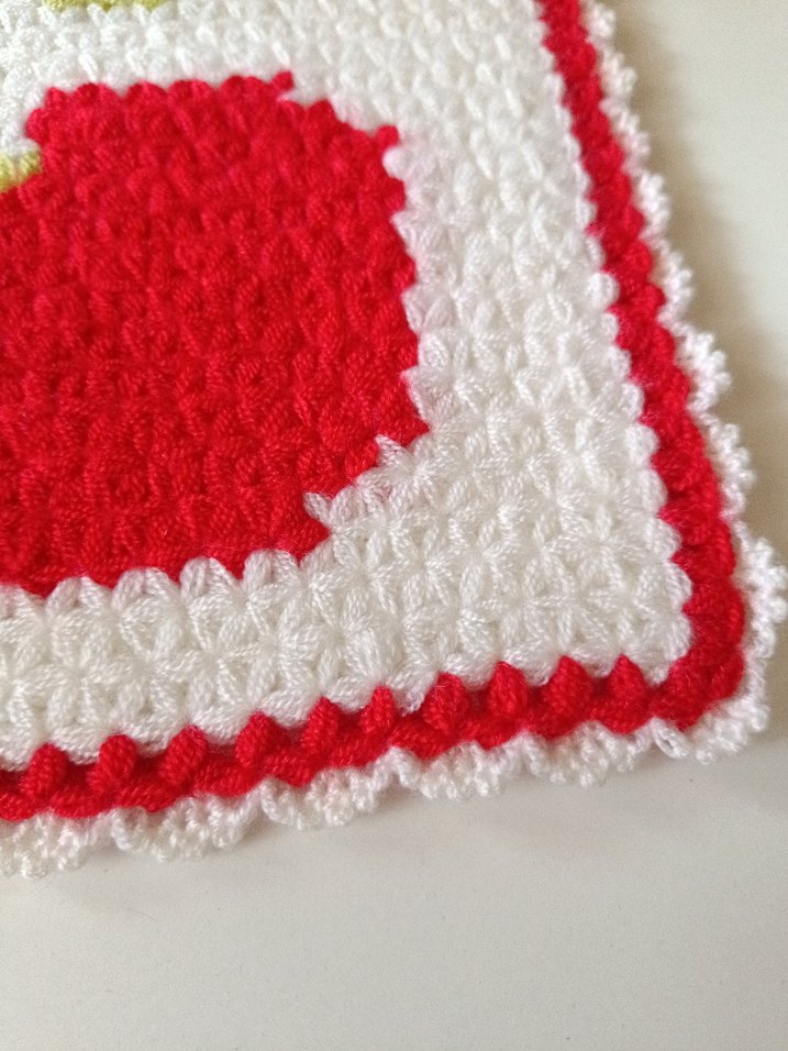 Kare Kırmızı Elma Desenli Beyaz Lif - Görsel 3