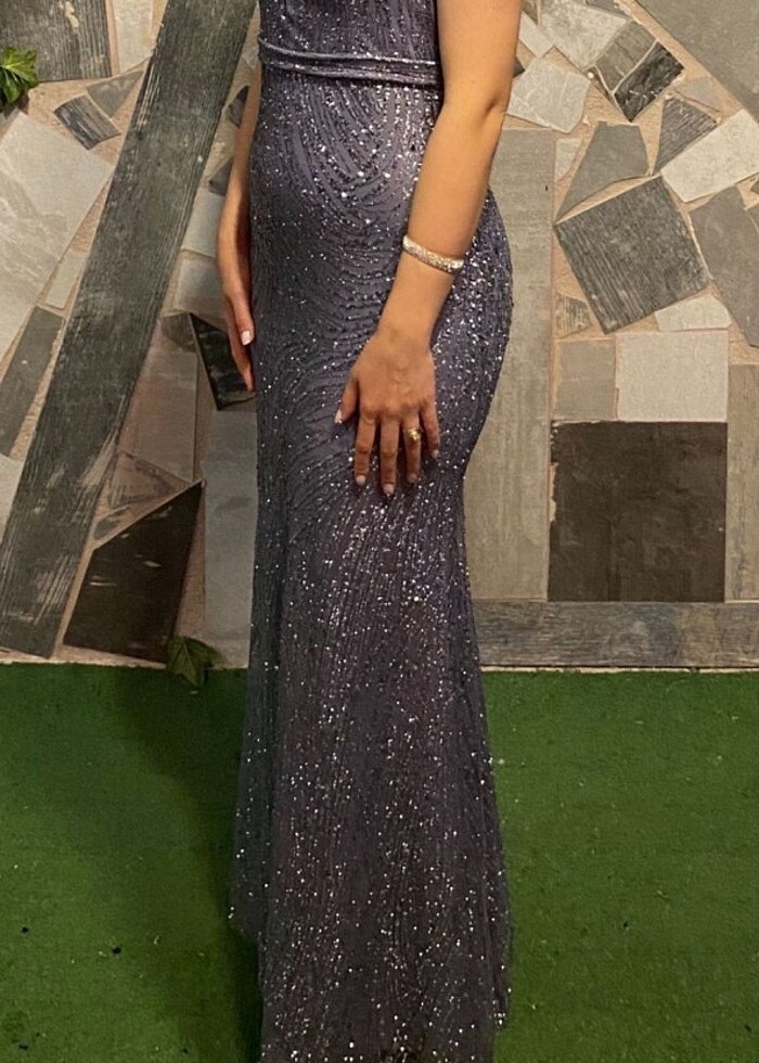 GÜMÜŞ SİMLİ PAYETLİ ELBİSE - Görsel 2