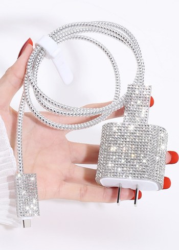 Taşlı Telefon Şarj Kablosu ve Adaptör koruma - Görsel 2