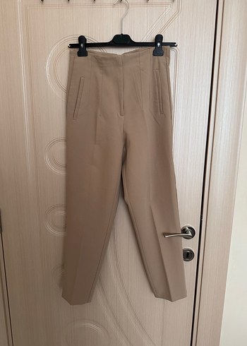 Bej Midi Keten Kadın Kumaş Pantolon - Görsel 2