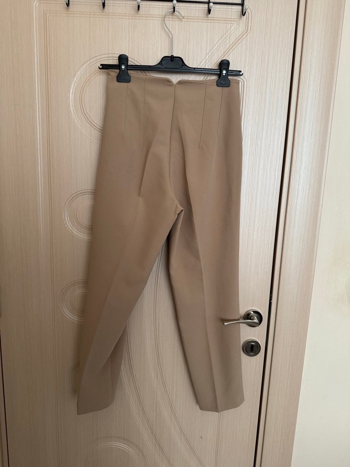 Bej Midi Keten Kadın Kumaş Pantolon - Görsel 3