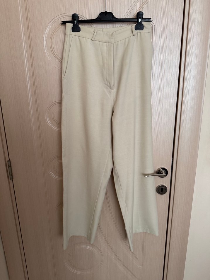 Bej Midi Keten Kadın Pantolon - Görsel 2