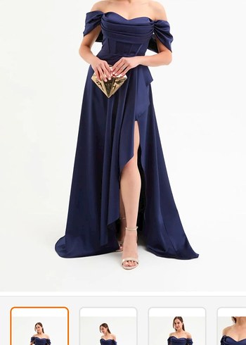 lafaba markalı Lacivert Drapeli Uzun Abiye Elbise - Görsel 5