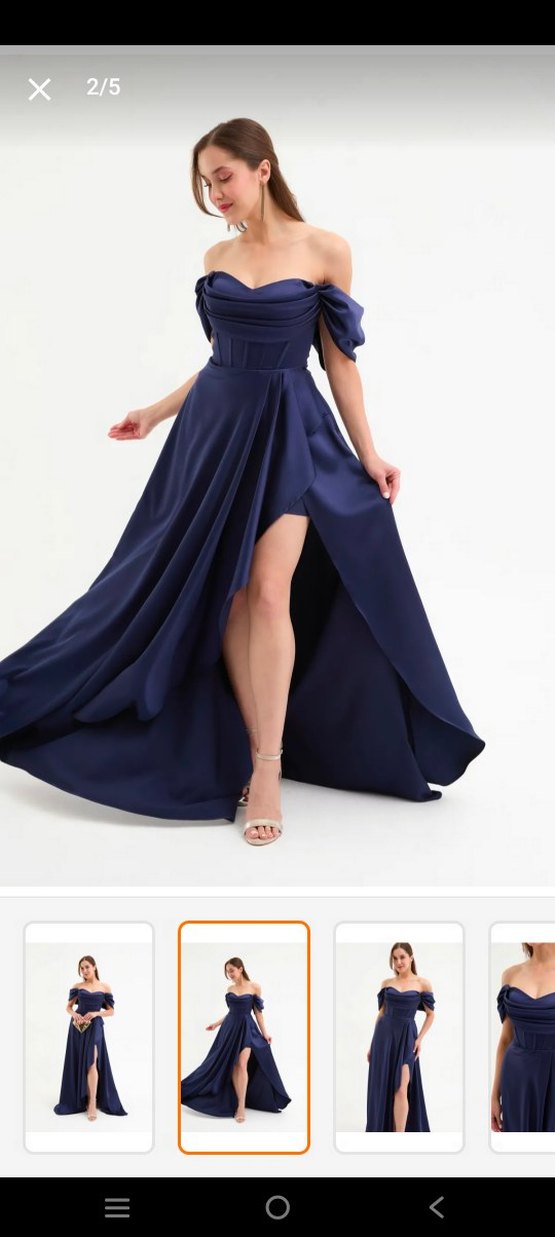 lafaba markalı Lacivert Drapeli Uzun Abiye Elbise - Görsel 4