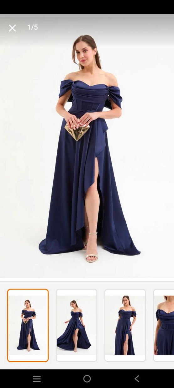 lafaba markalı Lacivert Drapeli Uzun Abiye Elbise - Görsel 5